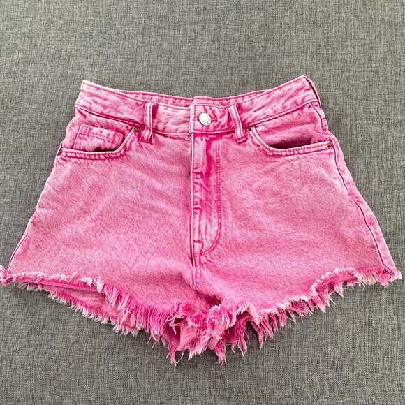 Pac Sun Cut Off Shorts Pink Fringe 24 Waist Cotton Mid Rise Mini Short Shorts‎ - Picture 1 of 11